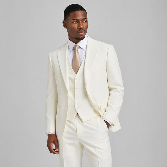 Ivory 3-Piece Suit with Large Notch Lapel – Wedding & Prom