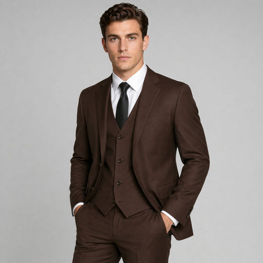 Brown 3-Piece Suit with Large Notch Lapel – Wedding & Prom