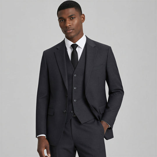 Charcoal 3-Piece Suit with Large Notch Lapel – Wedding & Prom