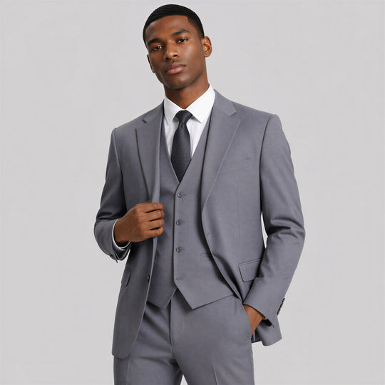 Grey 3-Piece Suit with Large Notch Lapel – Wedding & Prom