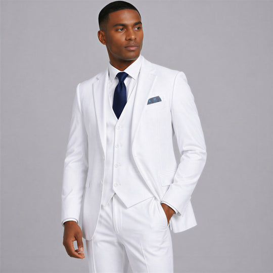 White 3-Piece Suit with Large Notch Lapel – Wedding & Prom