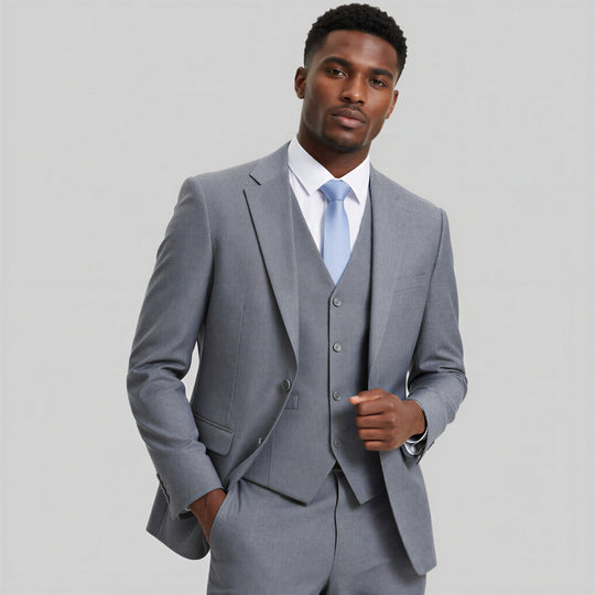 Medium Grey 3-Piece Suit with Large Notch Lapel – Wedding & Prom