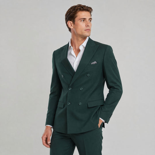 Double Breasted Green Suit with Peak Lapel – Wedding & Prom