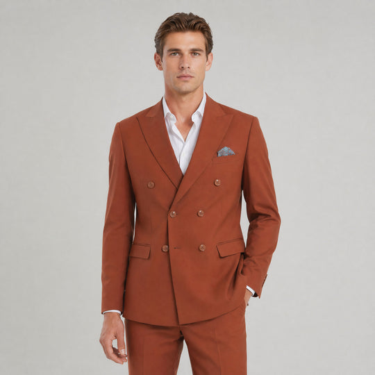 Double Breasted Light Brown Suit with Peak Lapel – Wedding & Prom
