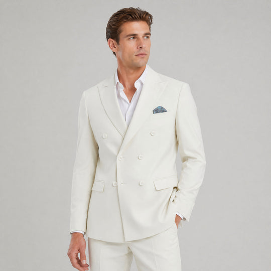 Double Breasted Ivory Suit with Peak Lapel – Wedding & Prom