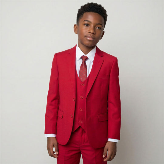 Boys Red Premium Slim Fit Suit – Wedding & Ring Bearer