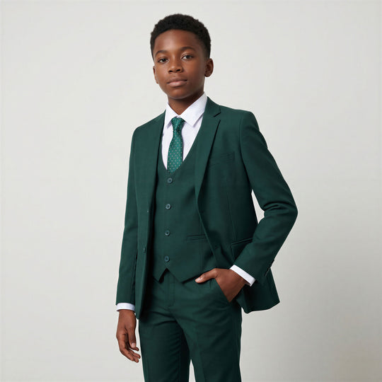Boys Green Premium Slim Fit Suit – Wedding & Ring Bearer
