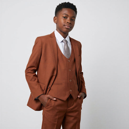 Boys Light Brown Premium Slim Fit Suit – Wedding & Ring Bearer