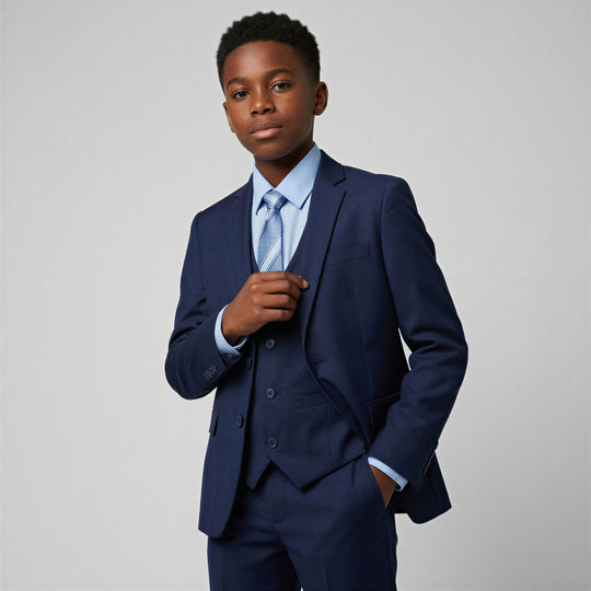 Boys Navy Blue Premium Slim Fit Suit – Wedding & Ring Bearer