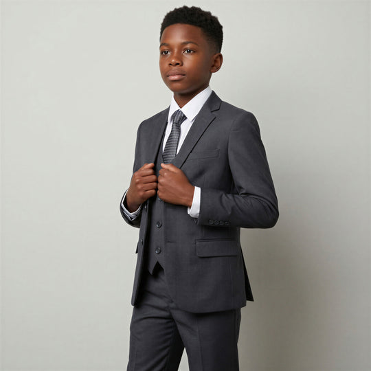 Boys Charcoal Premium Slim Fit Suit – Wedding & Ring Bearer