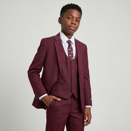 Boys Burgundy Premium Slim Fit Suit – Wedding & Ring Bearer