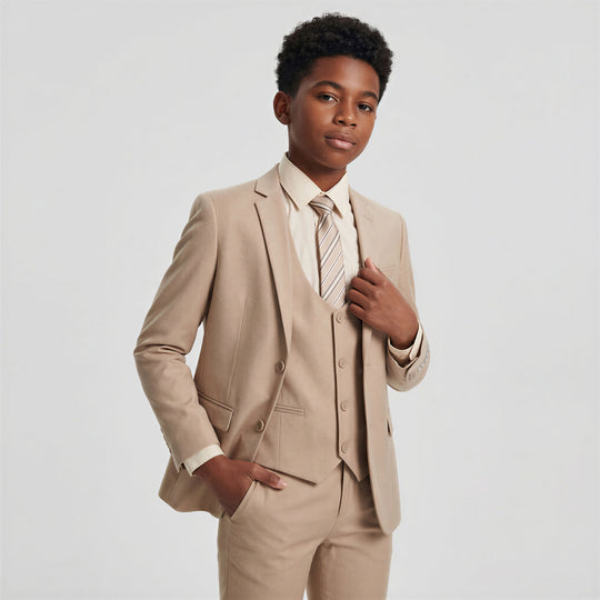 Boys Mid Tan Premium Slim Fit Suit – Wedding & Ring Bearer
