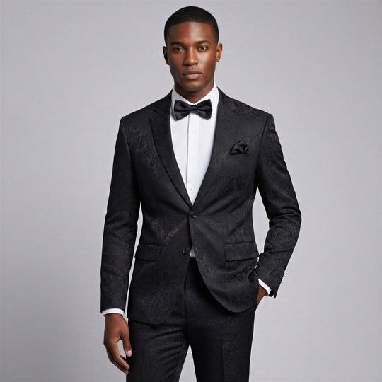 Black Floral Jacquard Slim Fit 2-Piece Suit