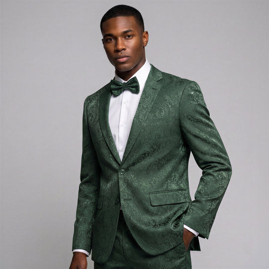 Hunter Green Floral Jacquard Slim Fit 2-Piece Suit