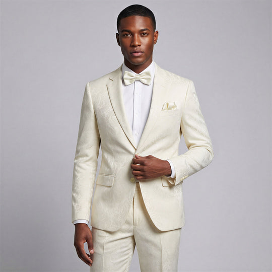 Ivory Floral Jacquard Slim Fit 2-Piece Suit