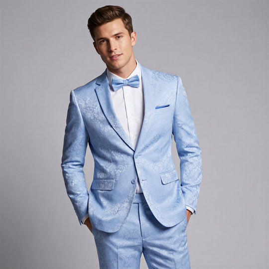Light Blue Floral Jacquard Slim Fit 2-Piece Suit