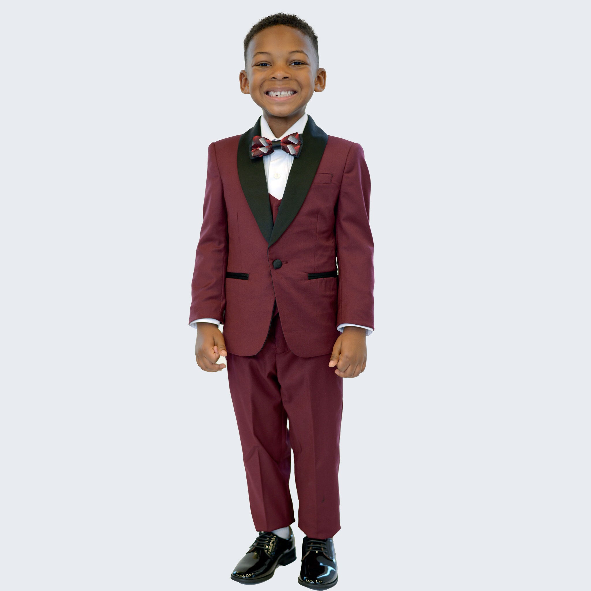 Boys' Burgundy Slim Fit Tuxedo Suit, 5-Piece Set: Wedding Ring Bearer Outfit Communion Graduation Birthday Photoshoot Formal Special Occasion main image 0