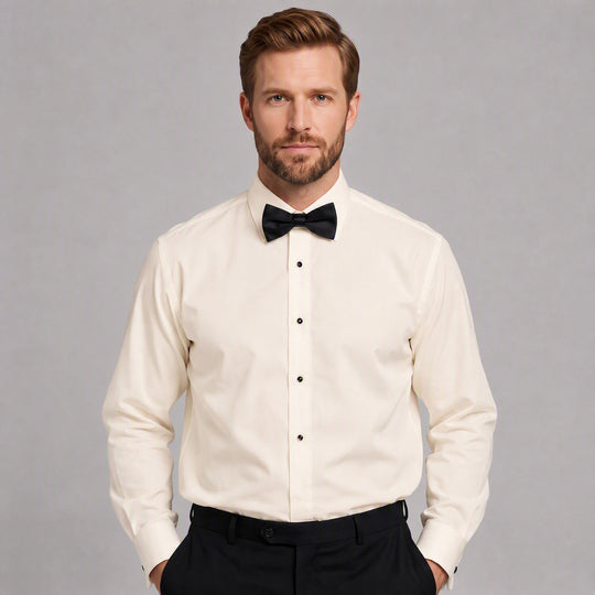 Ivory Modern Fit Microfiber Tuxedo Shirt with Point Collar