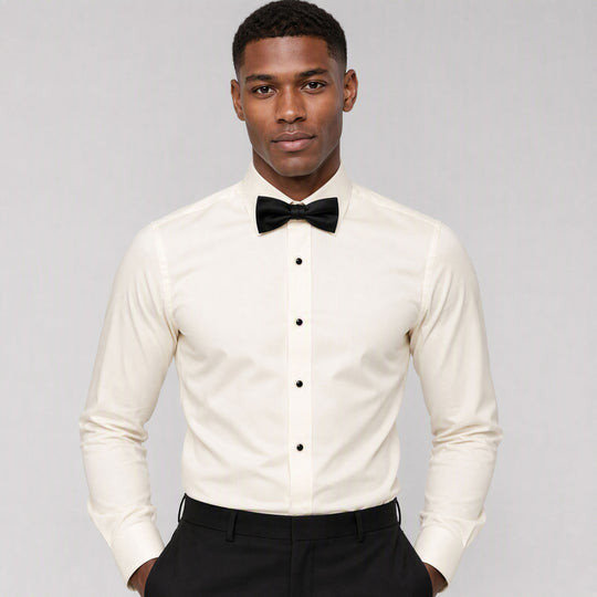 Ivory Slim Fit Microfiber Tuxedo Shirt with Point Collar