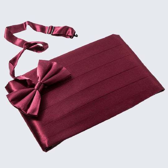 Men's Silk Burgundy Cummerbund and Bow Tie Set