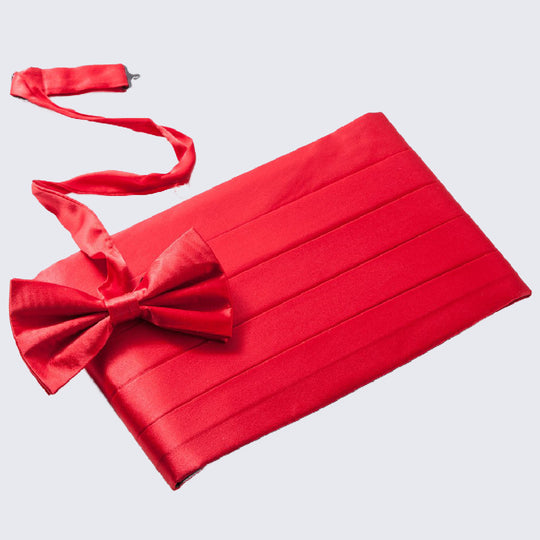 Men's Silk Red Cummerbund and Bow Tie Set