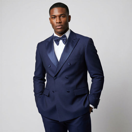 Navy Textured Modern Fit Double Breasted Tuxedo