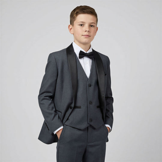 Boys Charcoal Shawl Lapel Tuxedo Set – Wedding & Ring Bearer