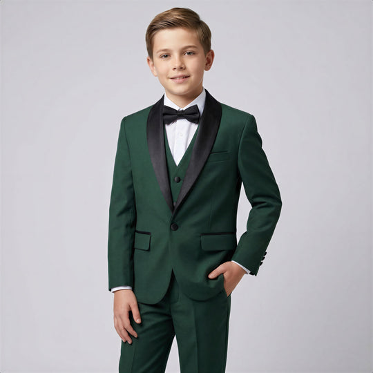 Boys Hunter Green Shawl Lapel Tuxedo Set – Wedding & Ring Bearer