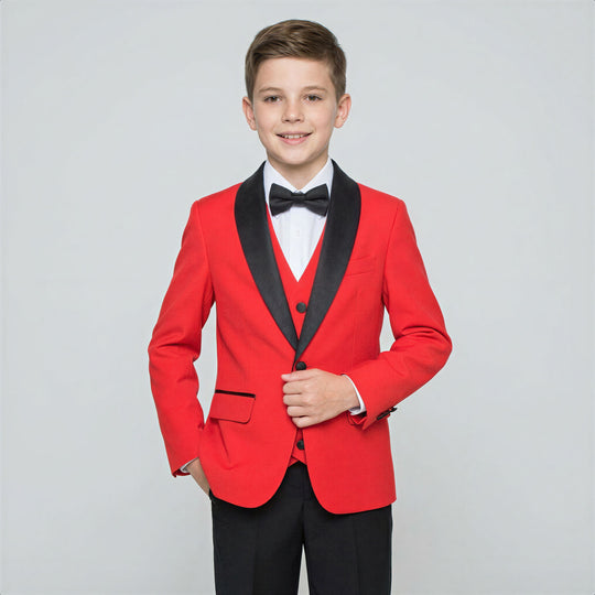 Boys Red Shawl Lapel Tuxedo Set – Wedding & Ring Bearer