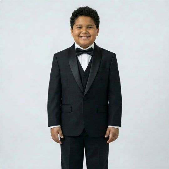 Boys Black Husky Shawl Lapel Tuxedo – Wedding & Ring Bearer