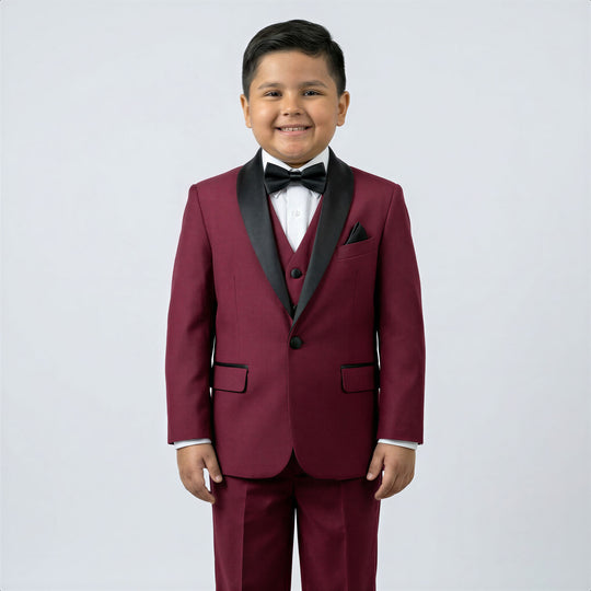 Boys Burgundy Husky Shawl Lapel Tuxedo – Wedding & Ring Bearer