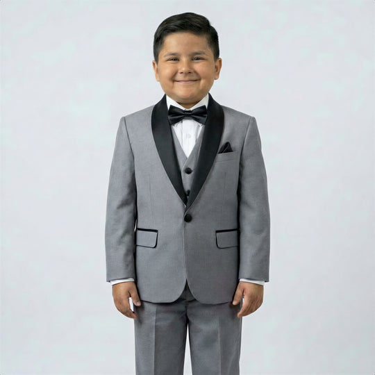 Boys Grey Husky Shawl Lapel Tuxedo – Wedding & Ring Bearer