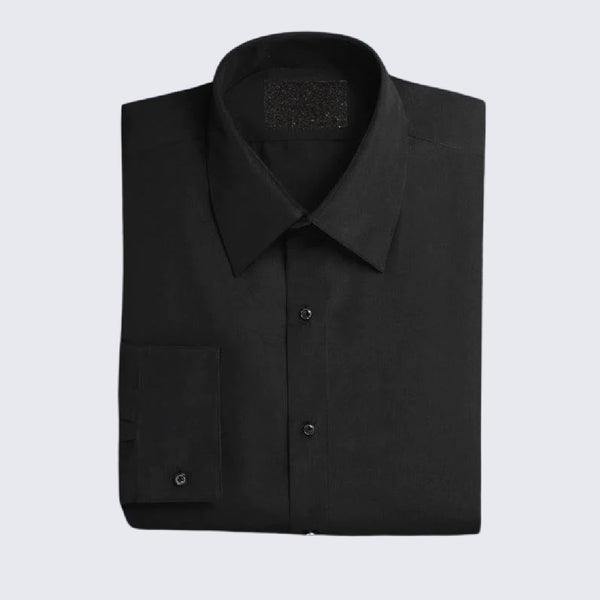 Black Slim Fit Microfiber Dress Shirt with Fly Front and Barrel Cuffs, 16-16.5 x 30/31