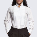 Womens Tuxedo Shirt White Pleated Wing Tip Collar