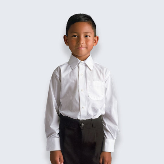 Boys White Dress Shirt with Convertible Stud Front