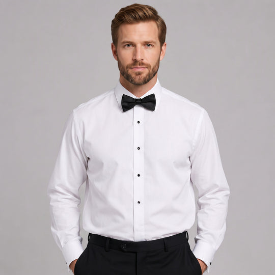 White Modern Fit Microfiber Tuxedo Shirt with Point Collar