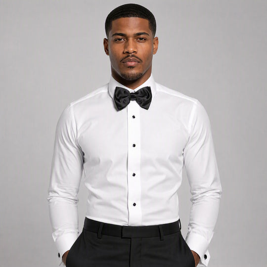 White Slim Fit Microfiber Tuxedo Shirt with Point Collar