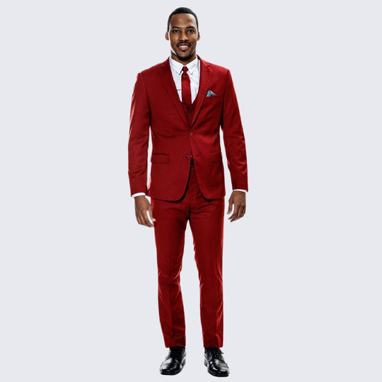 Red Skinny Fit 3-Piece Suit with Notch Lapel – Wedding & Prom