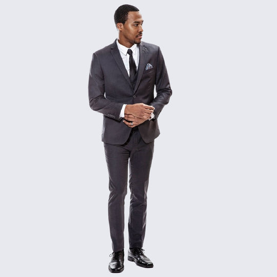 Charcoal Skinny Fit 3-Piece Suit with Notch Lapel – Wedding & Prom