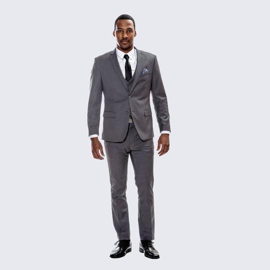 Grey Skinny Fit 3-Piece Suit with Notch Lapel – Wedding & Prom