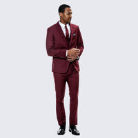 Burgundy Skinny Fit 3-Piece Suit with Notch Lapel – Wedding & Prom