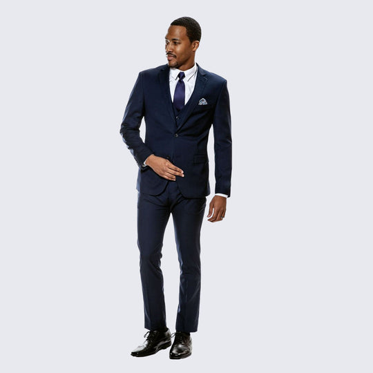Navy Blue Skinny Fit 3-Piece Suit with Notch Lapel – Wedding & Prom
