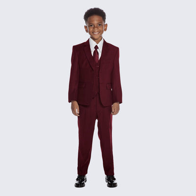 Boys Burgundy 5-Piece Suit Set – Wedding & Ring Bearer