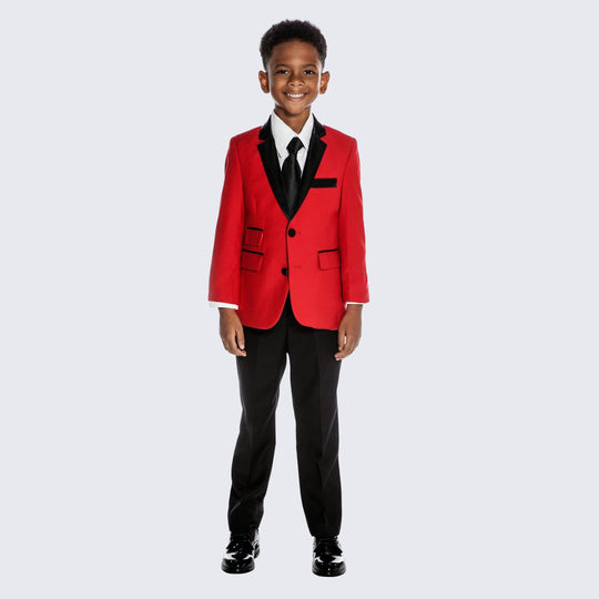 Boys Red and Black Tuxedo 4 -Piece Set for Kids Teen Children - Wedding
