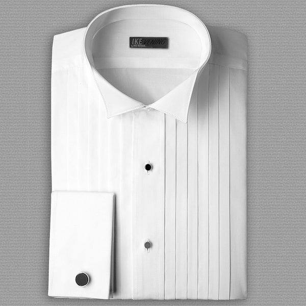 Classic White Laydown Collar Tuxedo Shirt Pleated Front Washable Wedding  Prom