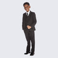 Boys Black Tuxedo Slim Fit Shawl Lapel 5-Piece Set for Kids Teen Children - Wedding