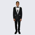Boys Black and White Tuxedo Slim Fit Shawl Lapel 5-Piece Set for Kids Teen Children - Wedding