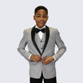 Boys Grey Tuxedo Slim Fit Shawl Lapel 5-Piece Set for Kids Teen Children - Wedding