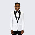 Boys White Tuxedo Slim Fit Shawl Lapel 5-Piece Set for Kids Teen Children - Wedding