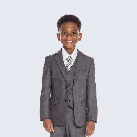 Boys Slim Fit Charcoal Suit 5-Piece Set for Kids Teen Children - Wedding